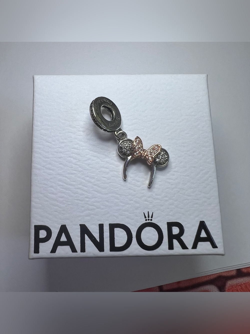 Disney Parks Pandora Rose & Silver Minnie Mouse Headband Dangle Charm - Pink Bow